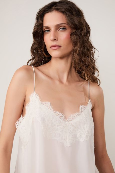 Regata De Seda De Alcinha Off-White Decote v Off White - 38