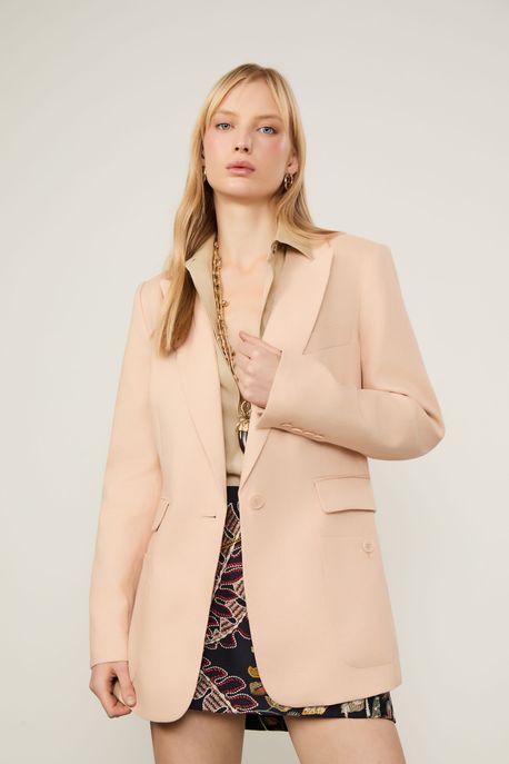 Blazer De Linho Longo Bege Amendoado - 38