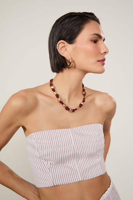 Top De Tricoline Listras Vermelho Nautico - 42