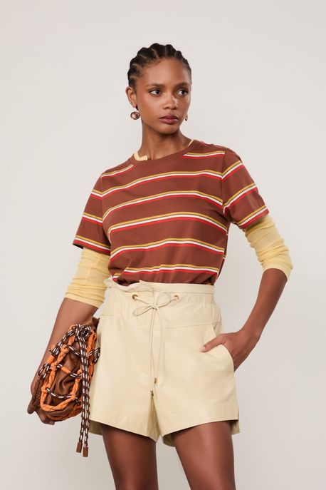 T-Shirt De Malha Marrom Fio Tinto Marrom / Vermelho / Rosa / Verde Calor - P