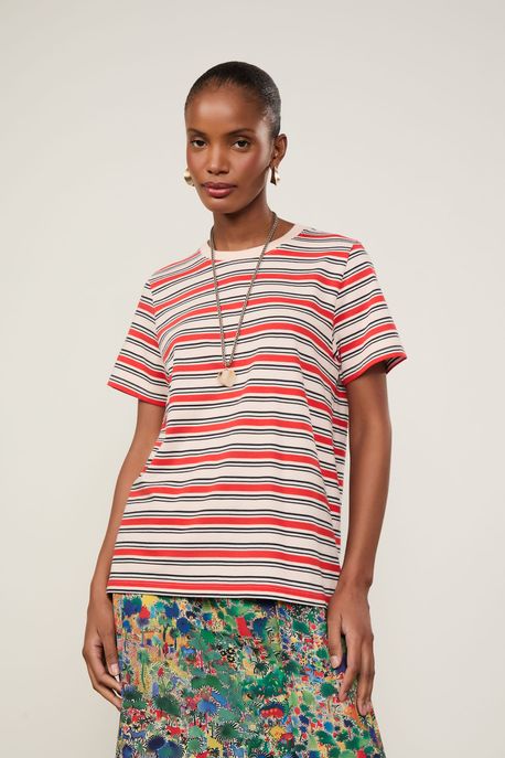 T-Shirt De Malha Rosa Fio Tinto Rosa Litoral / Vermelho Flame / Azul Flo - M