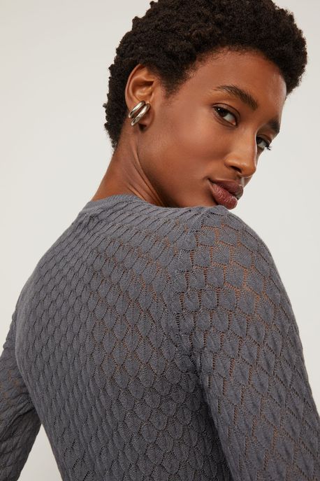 Blusa De Tricot Texturas Manga Longa Mescla Escuro - M