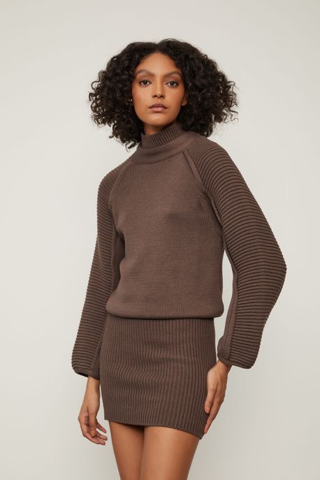 Vestido De Tricot Curto Com Detalhe Nervuras Mescla - P