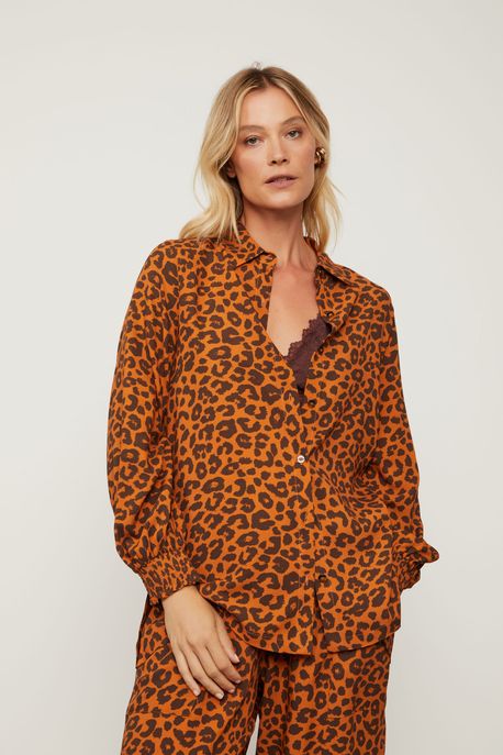 Camisa Manga Longa Punho De Lastex De Viscose Estampada Est Onca Urbe Color - 40