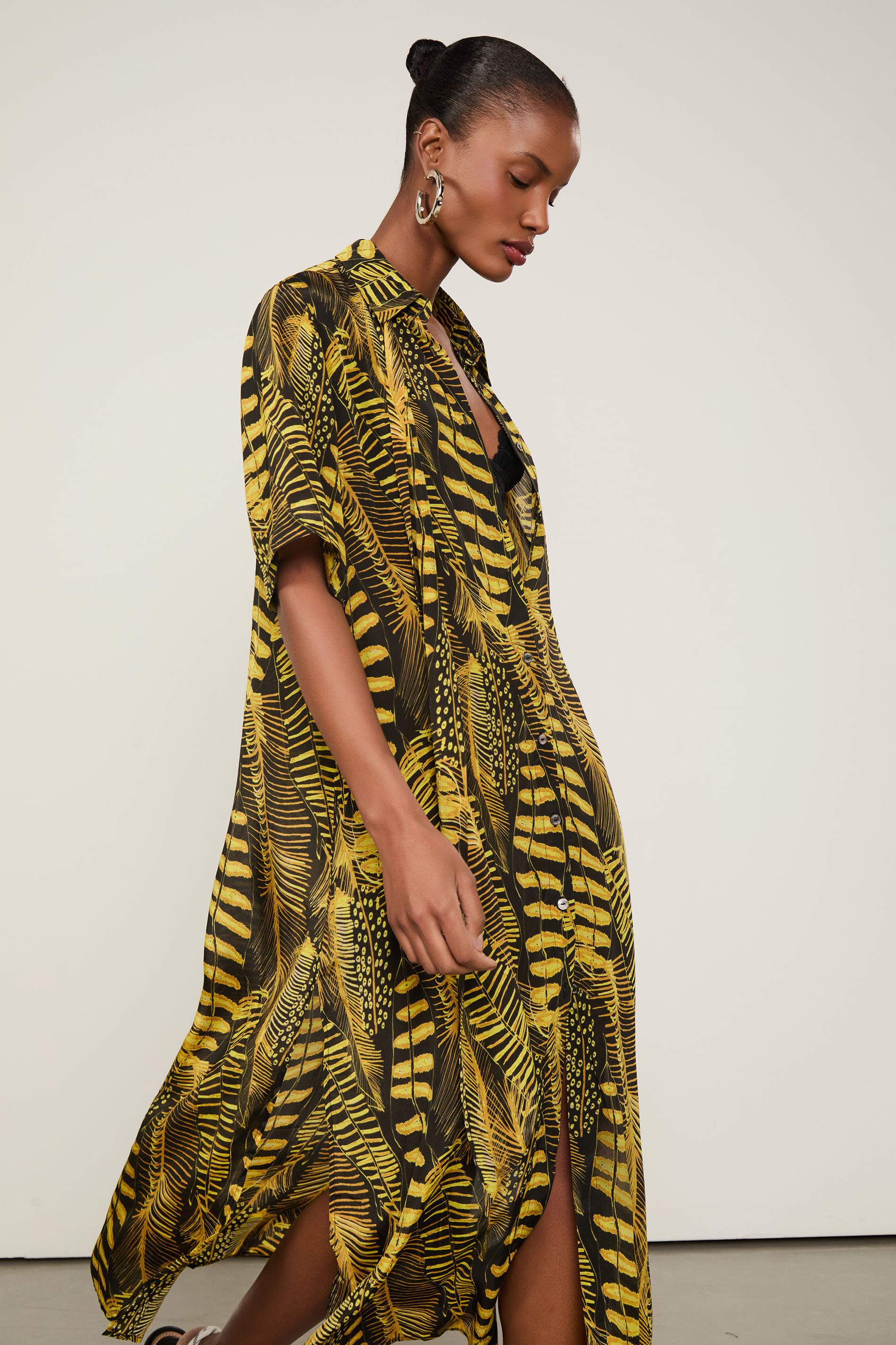 Chemise Midi Com Fenda Estampado