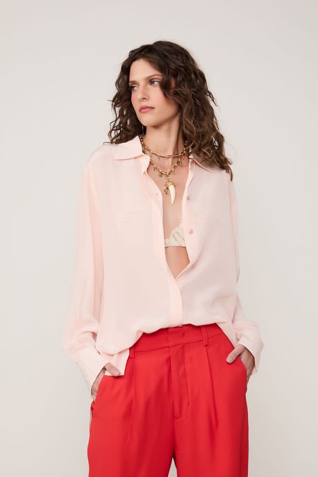 Camisa De Seda Ampla Rosa Rosa Litoral - 42