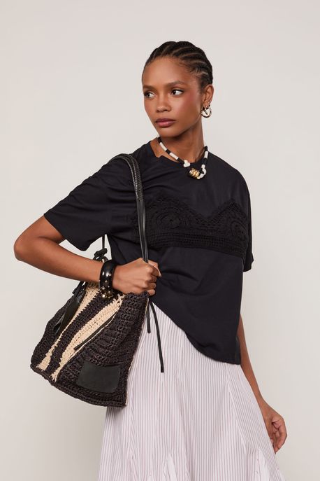 T-Shirt De Malha Com Top De Tricot Preto - M