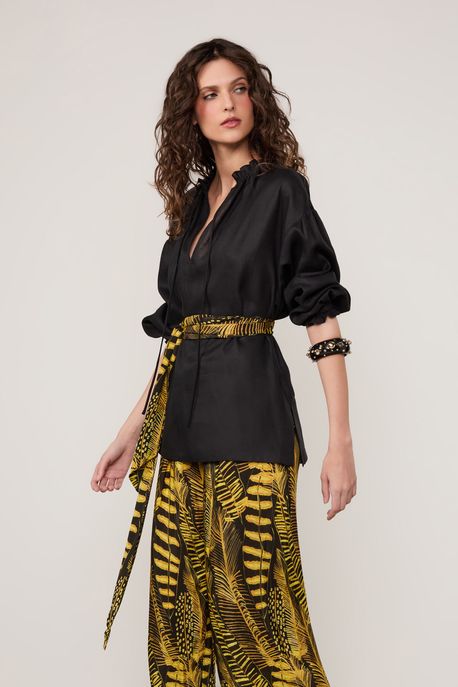 Bata De Linho Manga Longa Preto - GG