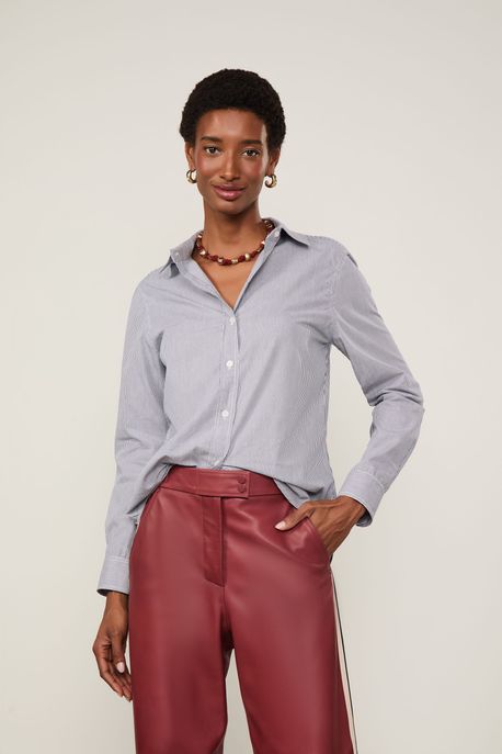 Camisa De Tricoline Listra Azul / Branco - 42