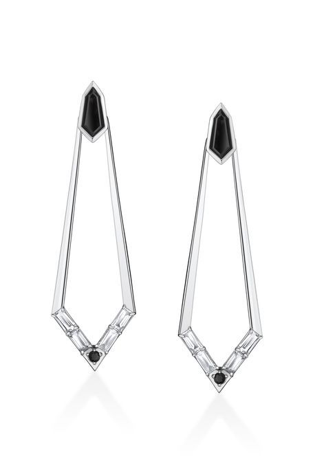 Brinco State Ouro Branco Com Topázio White / Espinélio Negro / Quartzo Negro - U