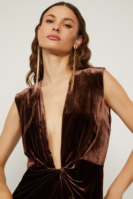 Vestido Mini Em Veludo Marrom Cafe - G