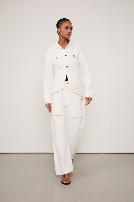 Jaqueta De Sarja Detalhe Costas Off White - P