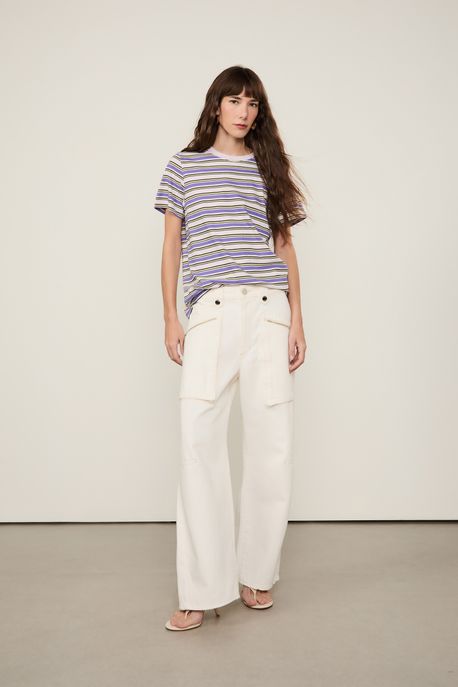 Calça De Sarja Bolso Fole Cintura Baixa Off White - 40