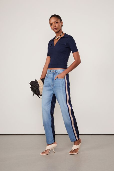 Calça Jeans Mic Nylon Cintura Média Jeans Claro/Azul Ancora - 40