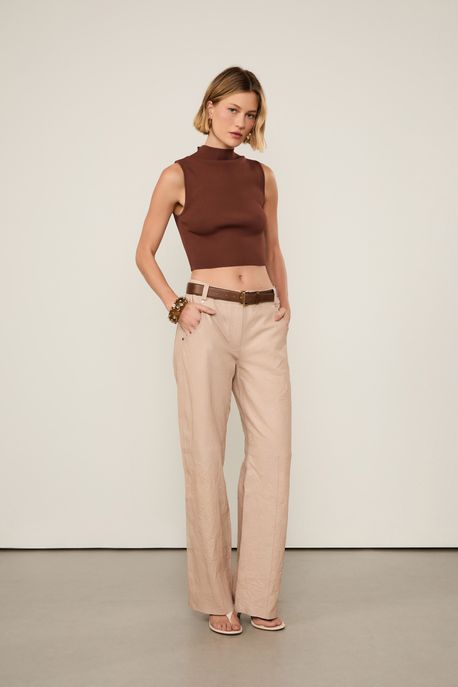 Calça De Couro Five Pockts Vintage Bege Amendoado - 44