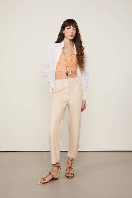 Calça De Couro Basic Bege Baia - 38