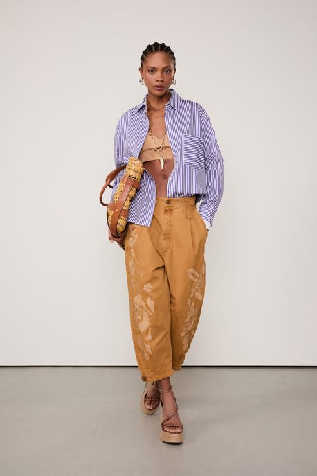 Camisa De Tricoline Punho Duplo Roxo / Branco - 42