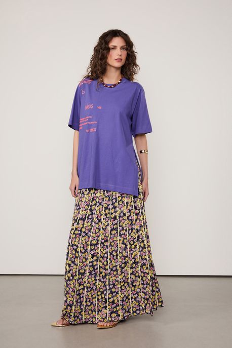 T-Shirt De Malha Ticked Oásis Com Silk Emborrachado Roxo Tropical - PP