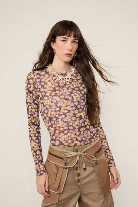 Segunda Pele De Tule Manga Longa Liberty Liberty Arte Color - P