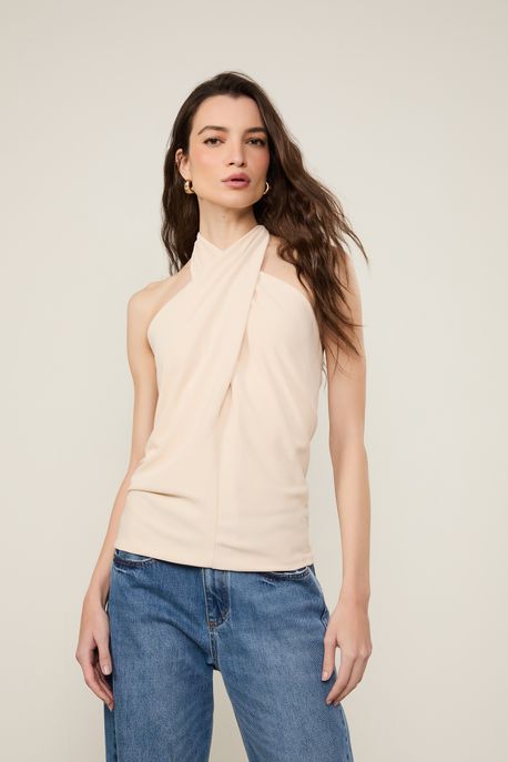 Blusa Jersey Origami Bege Baia - GG