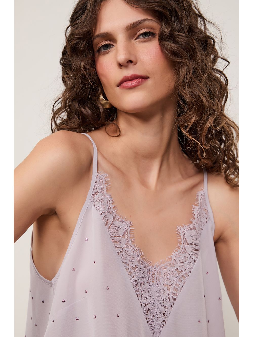 Animale — Regata De Seda Com Strass e Renda Lilás rain