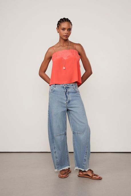 Regata De Seda De Alcinha Coral Decote Reto Coral Art - 42