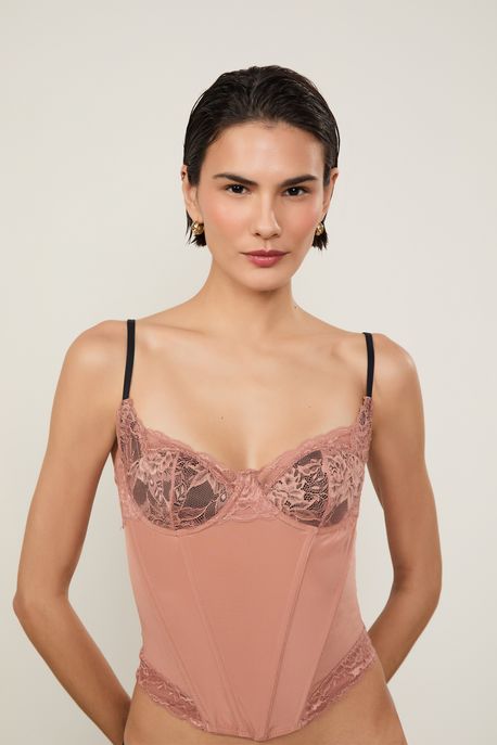 Corselet De Seda Com Renda Intimates Bronze Light - P