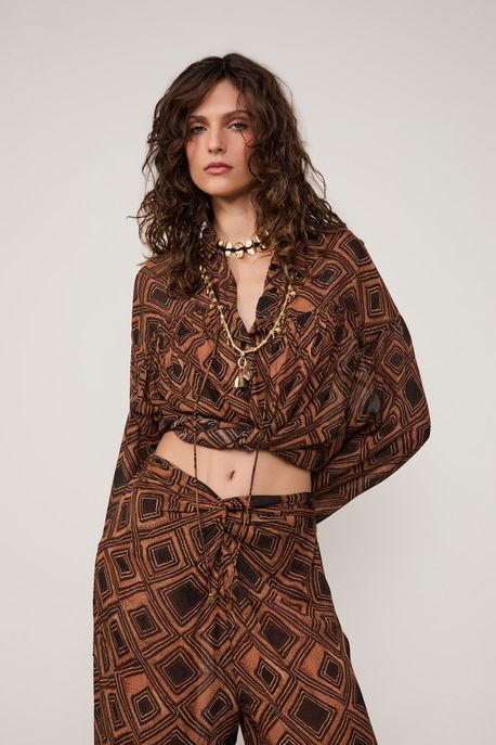 Camisa De Georgette Leve Colissê Estampada Est Textura Taipas Color - 42