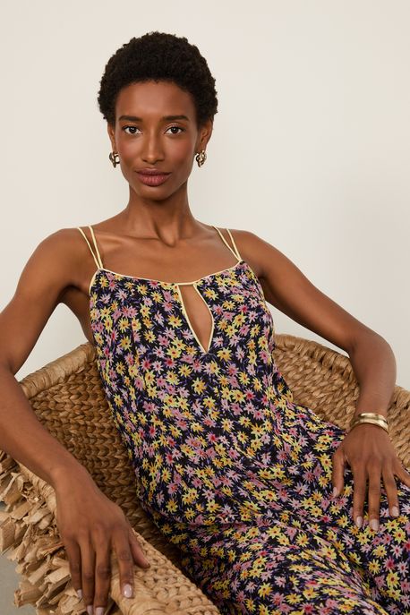 Vestido De Georgette Longo Recorte Com Vivos Estampa Liberty Arte Est Liberty Arte Color - 34