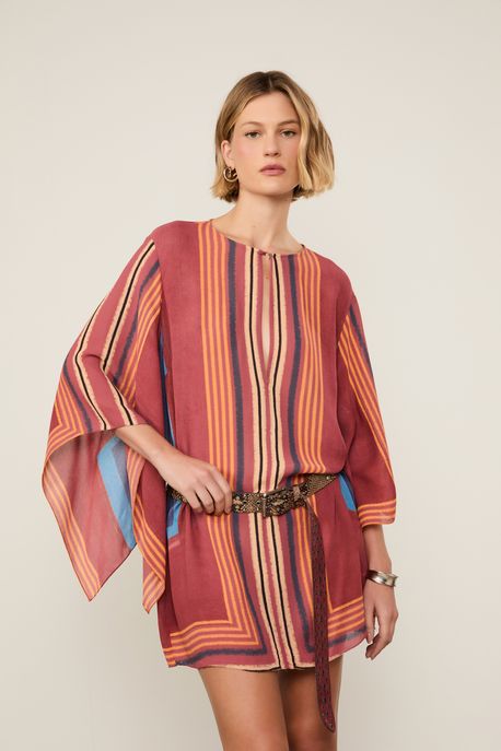 Vestido De Georgette Pesado Curto Manga Ampla Estampado Est Lenco Quadri Nautico - 38