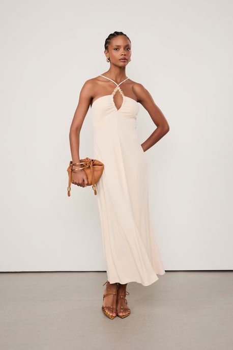 Vestido Jersey Midi Perola Bege Baia - M