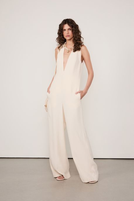 Macacao De Crepe Bege Whitecap Bege - 38