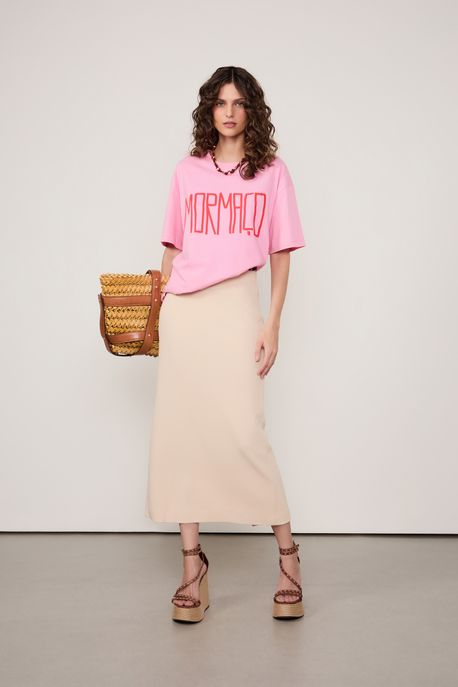 Saia Midi De Malha Crepe Bege Baia - GG