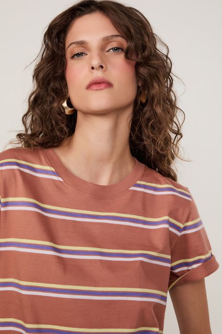 T-Shirt De Malha Fio Tinto Bronze Light Bronze Light / Verde Cha/Roxo / Lilas - M
