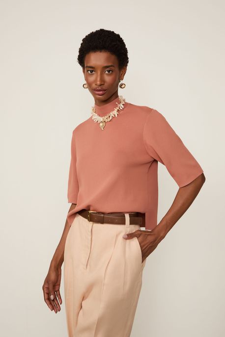 T-Shirt De Tricot Gola Alta Básica Bronze Light - P