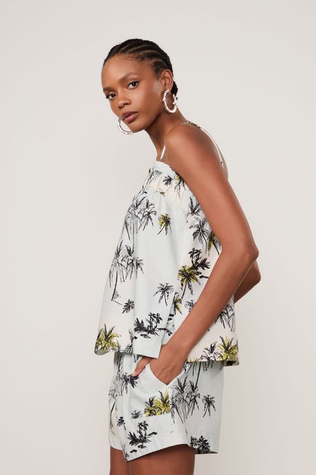 Blusa Com Decote Reto Estampada Est Bar Fig Coqueiros Flow e Oasis - 36