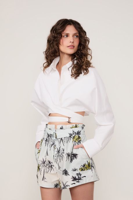 Short De Algodão Com Bolsos Estampado Est Bar Fig Coqueiros Flow e Oasis - 38