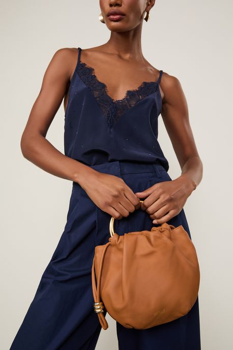 Bolsa De Couro Mini Com Alça Metal Argola Caramelo - U