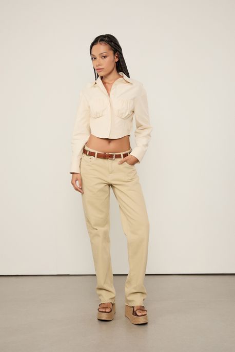 Calça Sarja Low Rise Stoned Verde Pale - 42