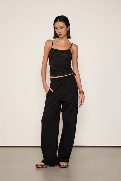 Calça Malha Brilho Lateral Preto - G