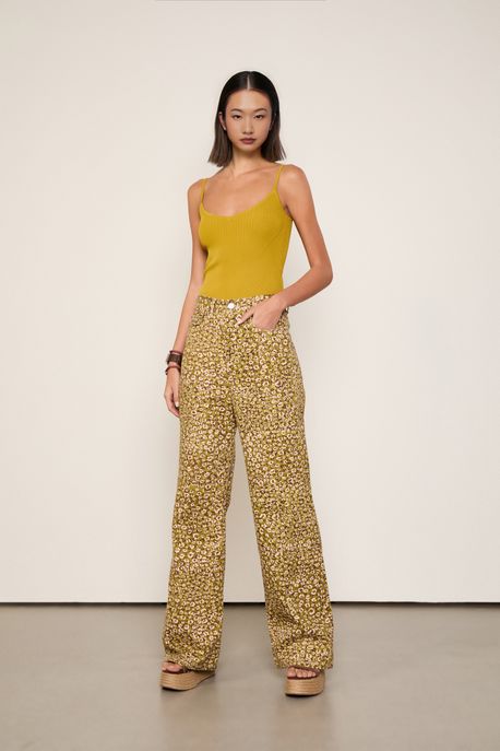 Calça Sarja Boot 70s Estampa Onça Est Onca Duo Oasis e Mink - 36