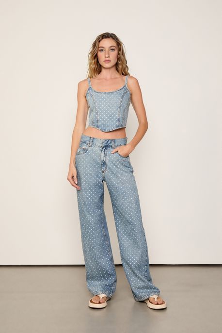 Calça Jeans Boot 70s Com Aplicacao Jeans Claro - 40