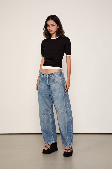 Calça Jeans Ballon Com Pence Medio Jeans Medio - 40