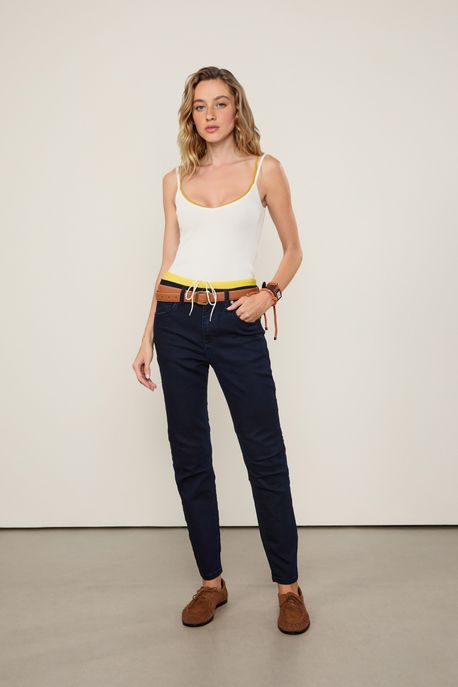 Calça Jeans Skinny Basic High Jeans Escuro - 42