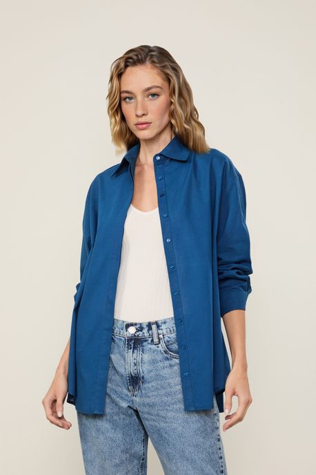 Camisa Cotton Com Bolso Azul Navy - M