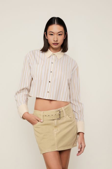 Camisa Cropped Listras Oversized Listrado - PP