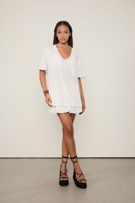 Camiseta De Malha Com Bolso Lisa Off White - P