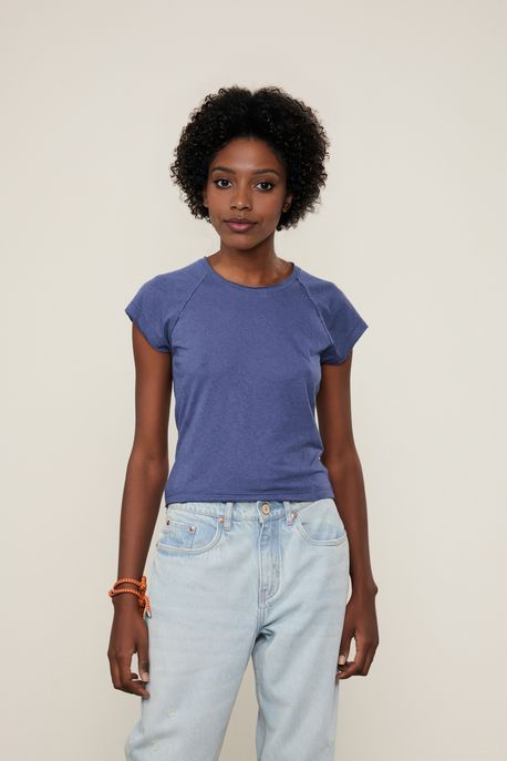 T-Shirt Malha Linho Azul Navy - PP