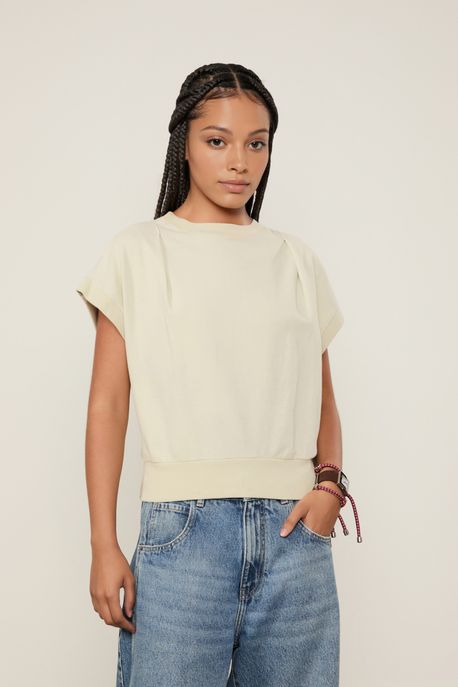 T-Shirt Malha Com Prega Costas Cinza Spray - P