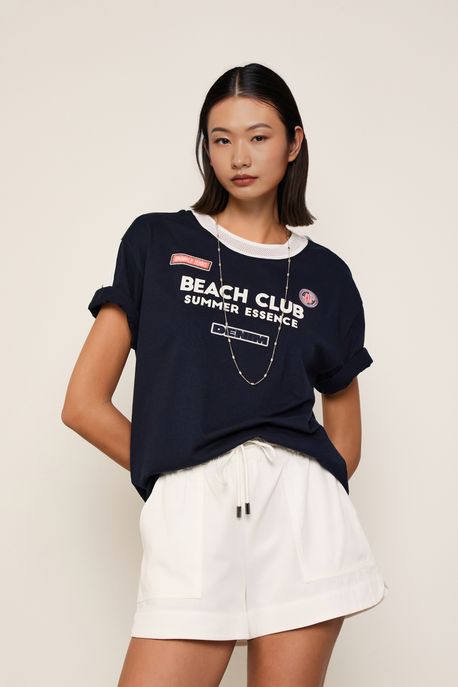 T-Shirt Malha Aj Team Azul Navy - P
